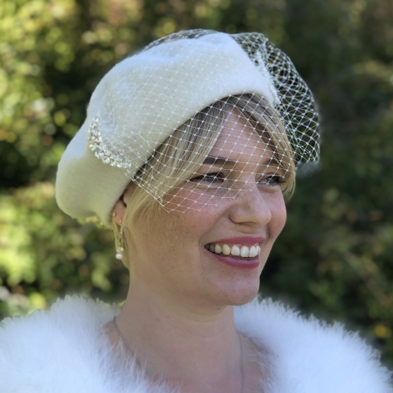 'Bacall' Ivory beret with custom options