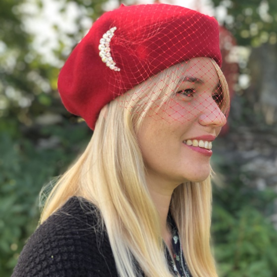 'Bacall' Red beret with custom options