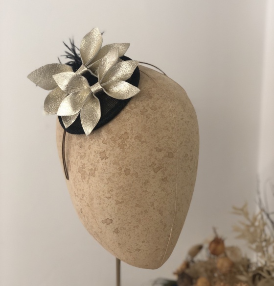 'Thea-J' gold & black cocktail hat