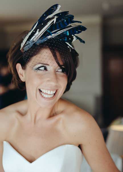 blue feather headdress for a bride